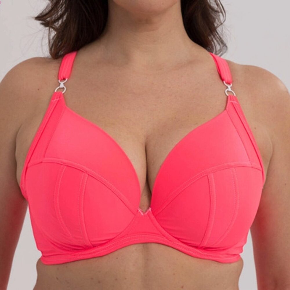Ewa Michalak 75H PLM "Sunshine" plunge bikini top in Neon Coral
